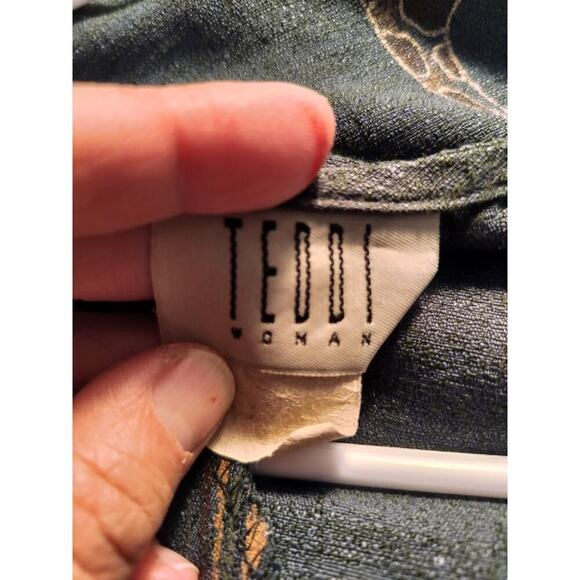 3227)Vtg Teddi Woman Gray Gold Floral Giraffe Print Short Sleeves Button Up XL? - Picture 8 of 8